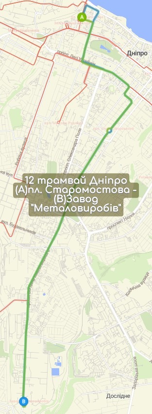 Карта 12 трамвай Дніпро