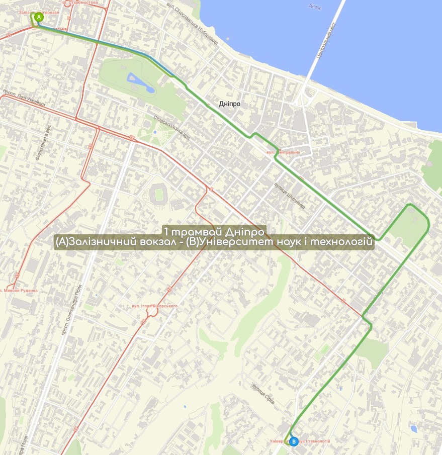 Карта 1 трамвай Дніпро