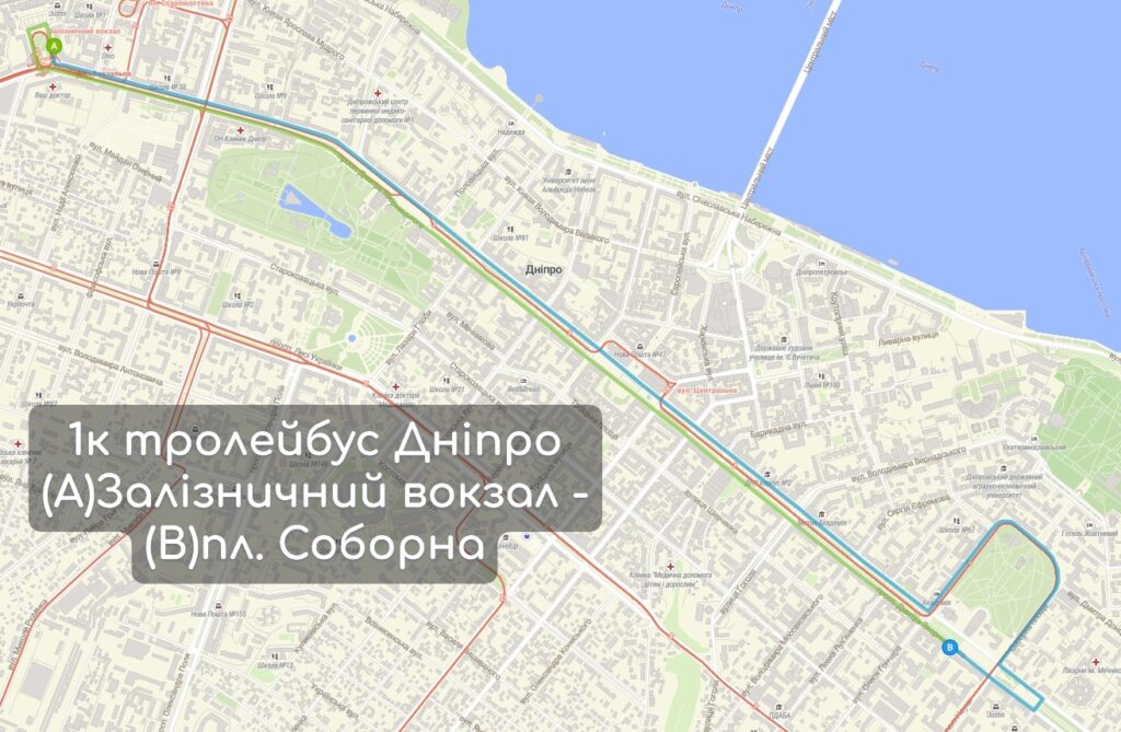 Карта 1к тролейбус Дніпро