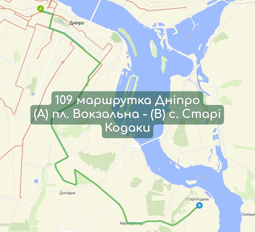 Карта 109 маршрутка Дніпро