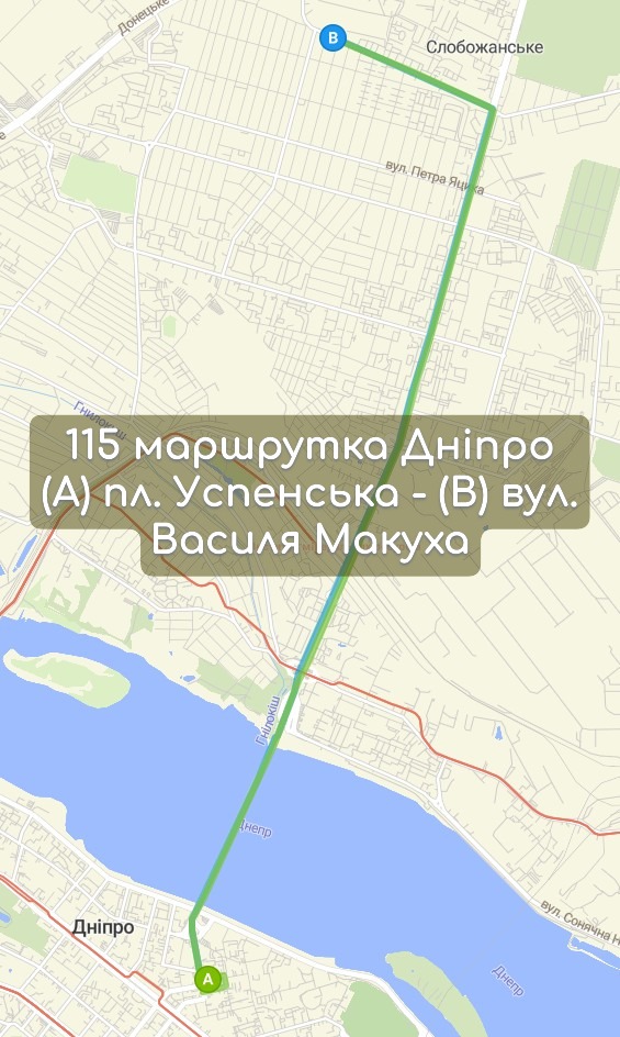 Карта 115 маршрутка Дніпро