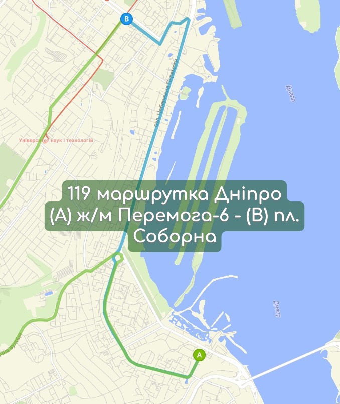 Карта 119 маршрутка Дніпро