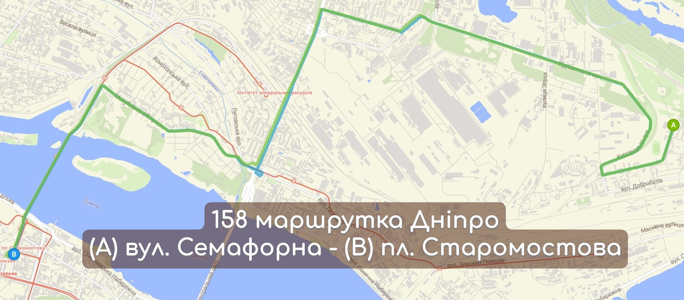 Карта 158 маршрутка Дніпро