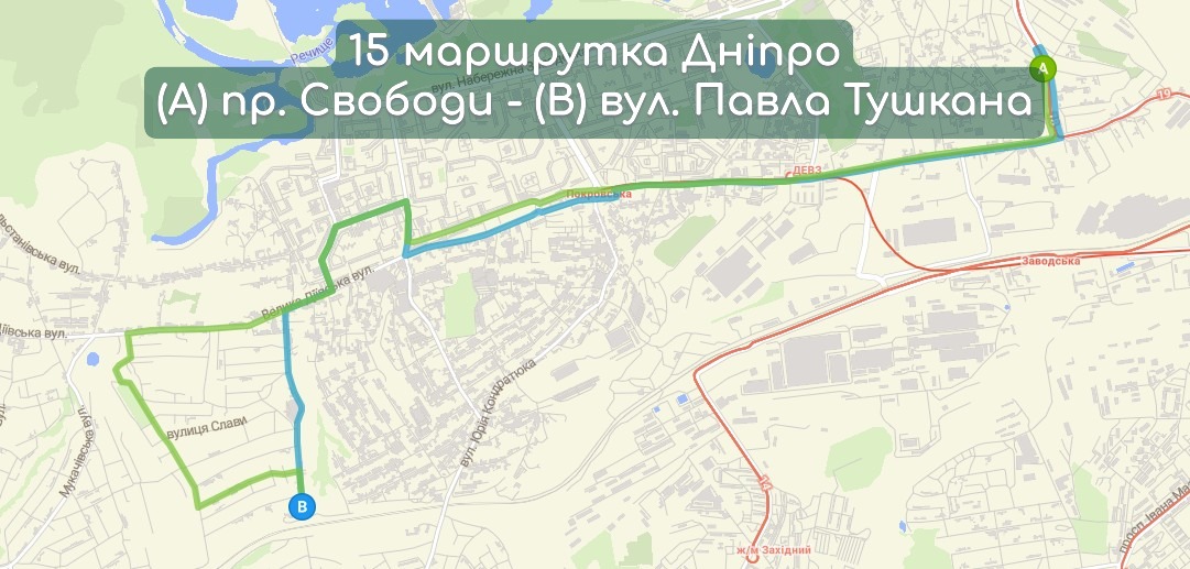 Карта 15 маршрутка Дніпро