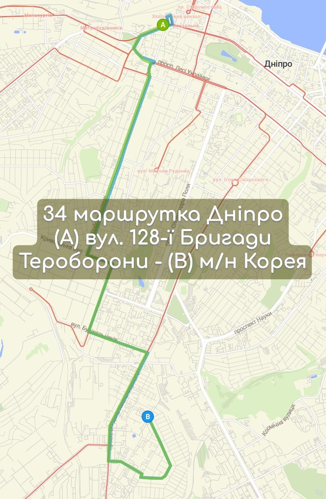 Карта 34 маршрутка Дніпро