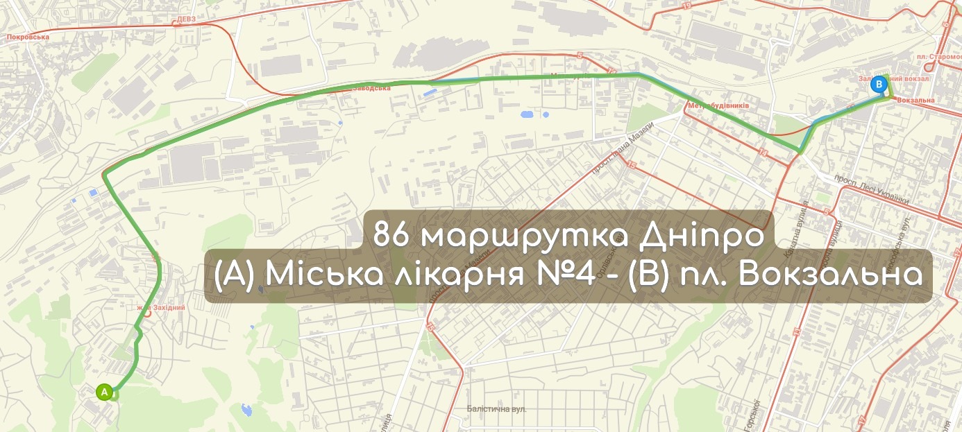 Карта 86 маршрутка Дніпро